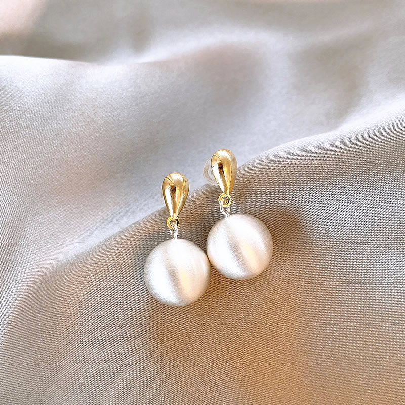 Metal round ball stud earrings, brushed finish