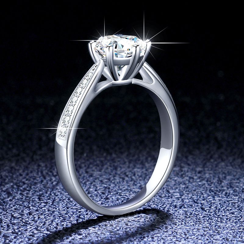 S925 silver moissanite ring, six prong, classic crown design