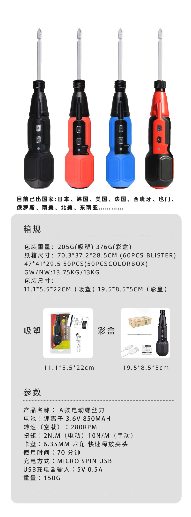 Industrial 3.6V rechargeable electric screwdriver set
