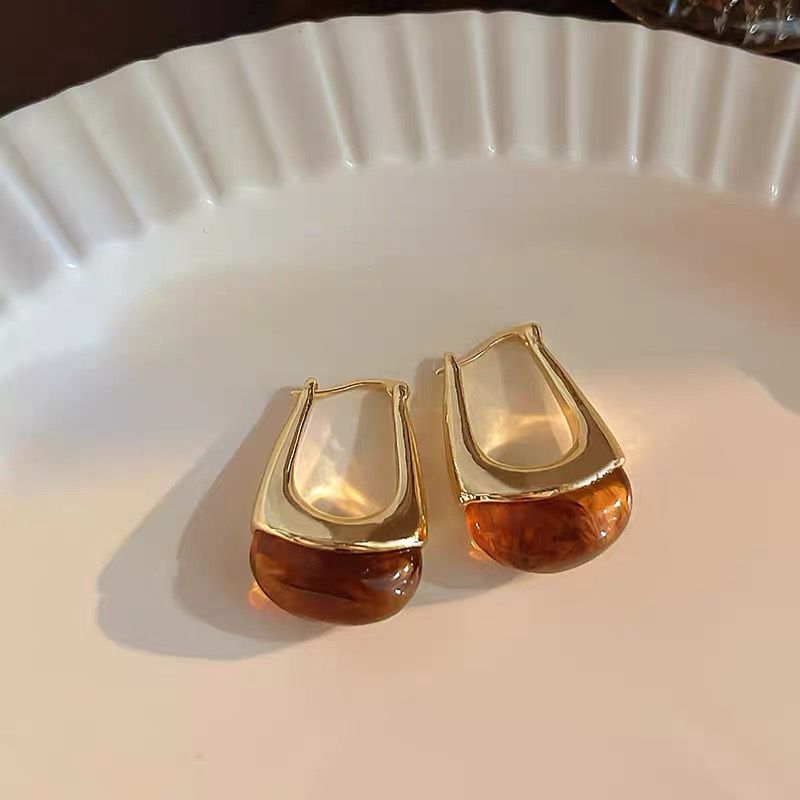 Fransız Vintage Küpe Karamel Kehribar Renkli Boncuklu