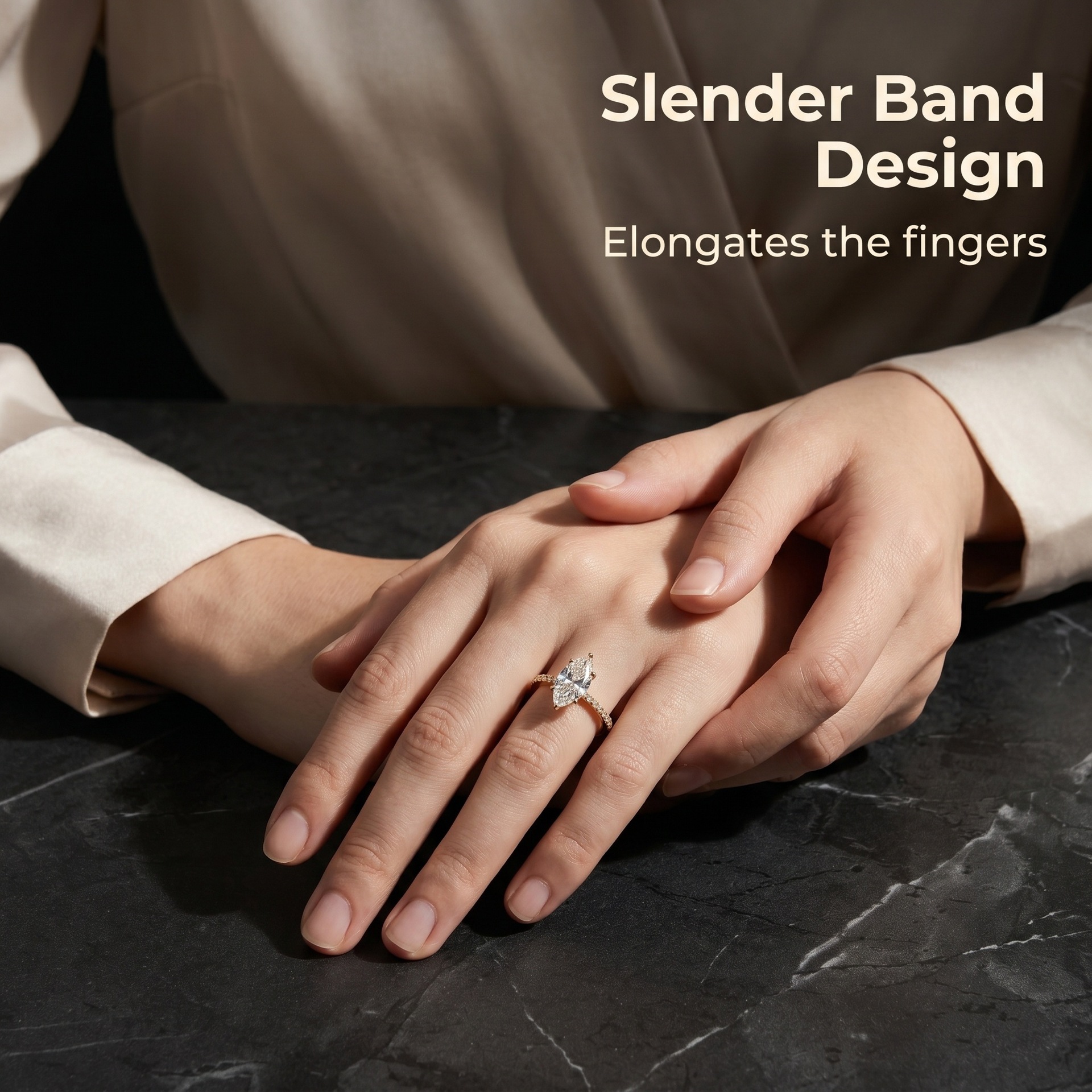 S925 Silver Moissanite Ring, Marquise Cut