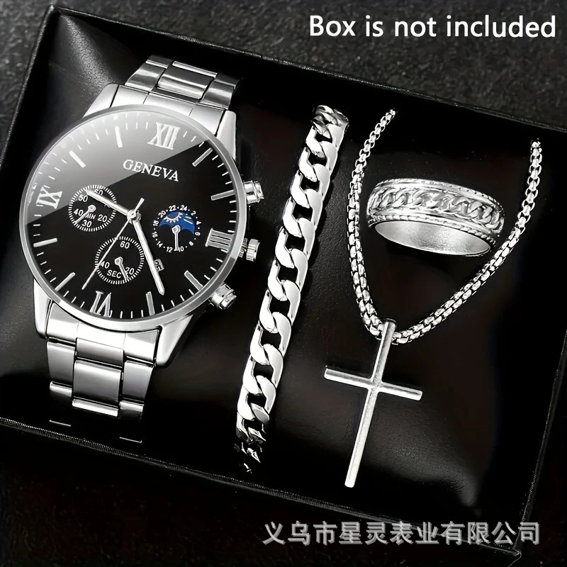 Herrenquarz-Armbanduhr mit Kalender, Stahlband