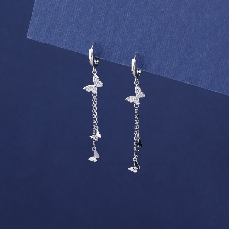 S925-Silber Schmetterling Quasten Ohrringe Damen