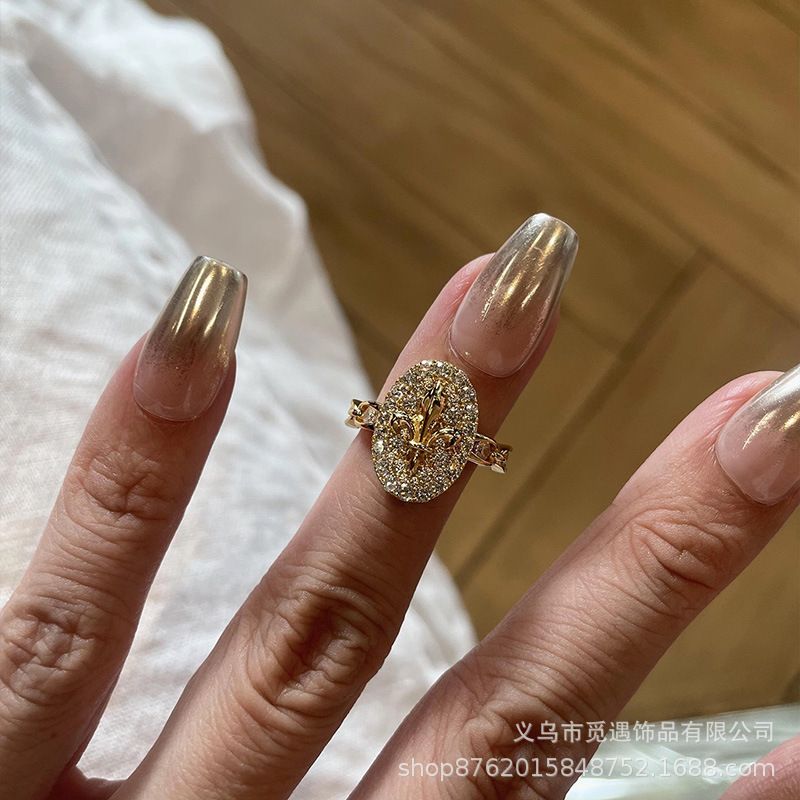 老钱风！中古满钻鸢尾花戒指女轻奢小众高级感独特叠戴食指戒指环