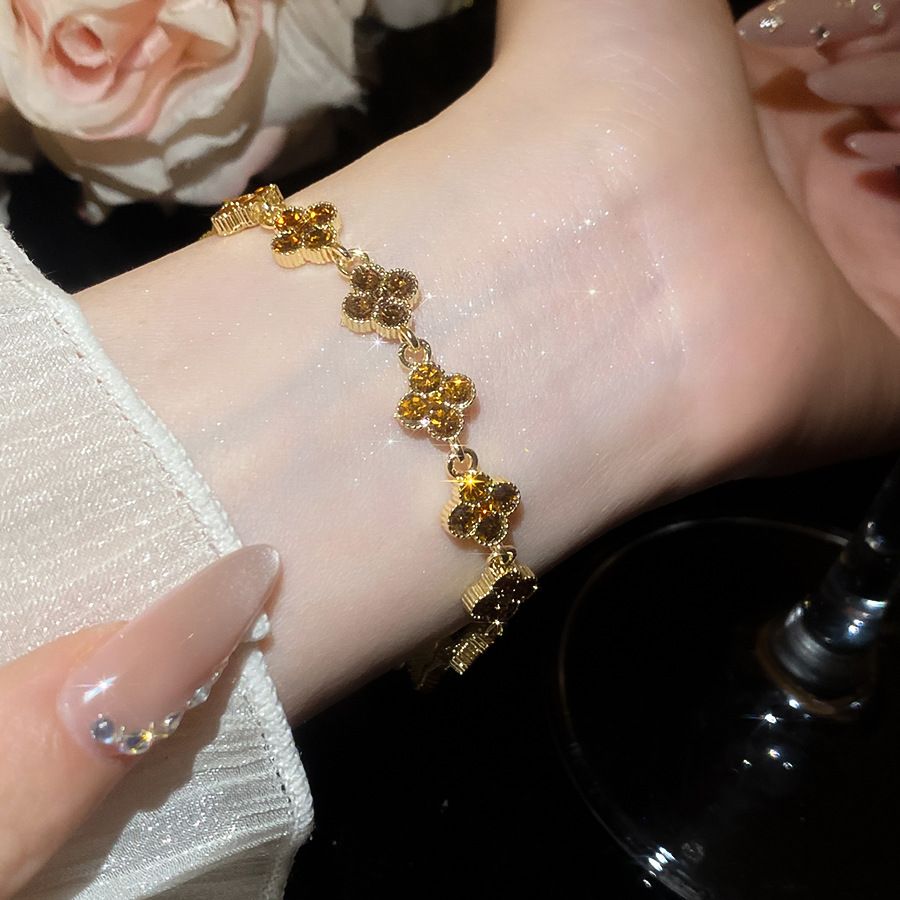 Strass-Glücksklee-Blüten-Armband, Vintage