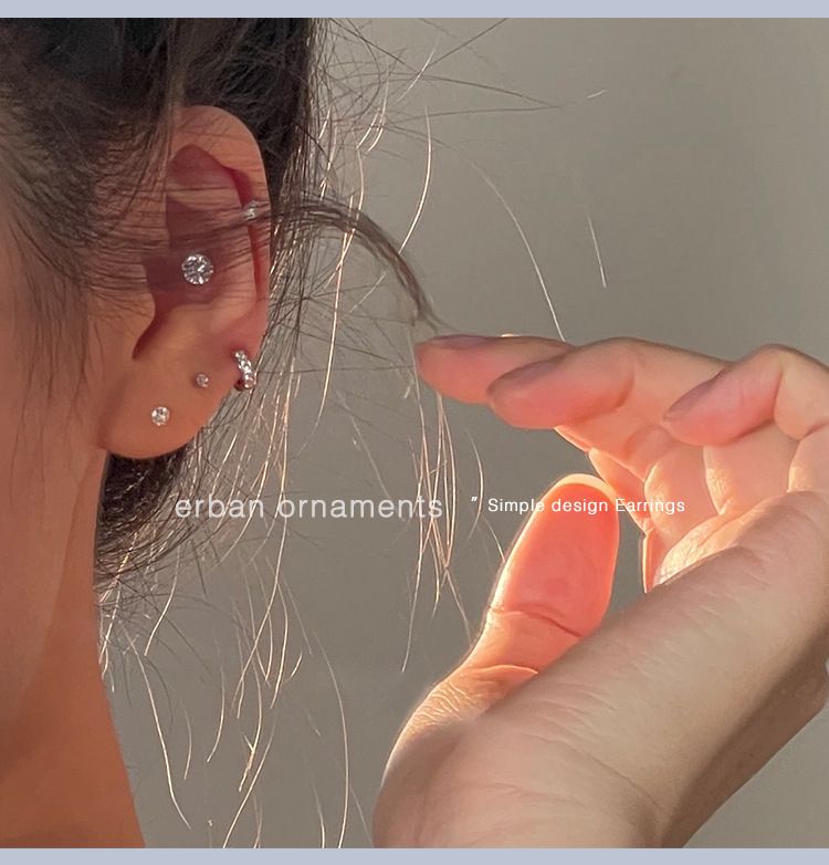 999 sterling silver ear studs, sleep-friendly, cartilage piercing compatible