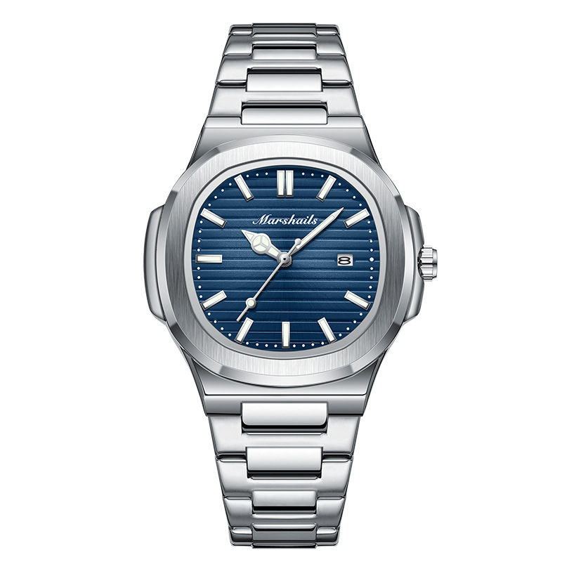Nautilus men's quartz watch, square design, waterproof