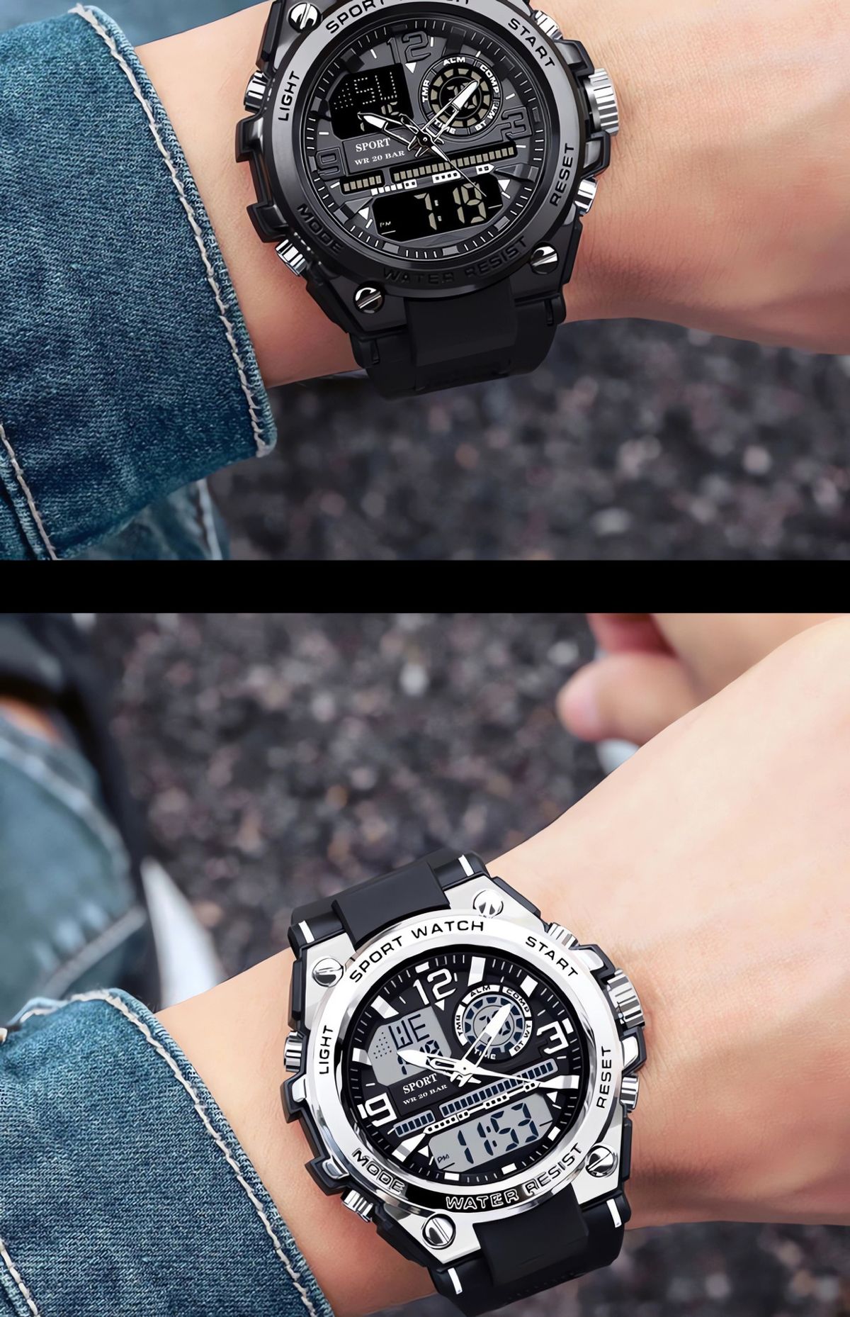 Men's digital sports watch, waterproof, multifunctional