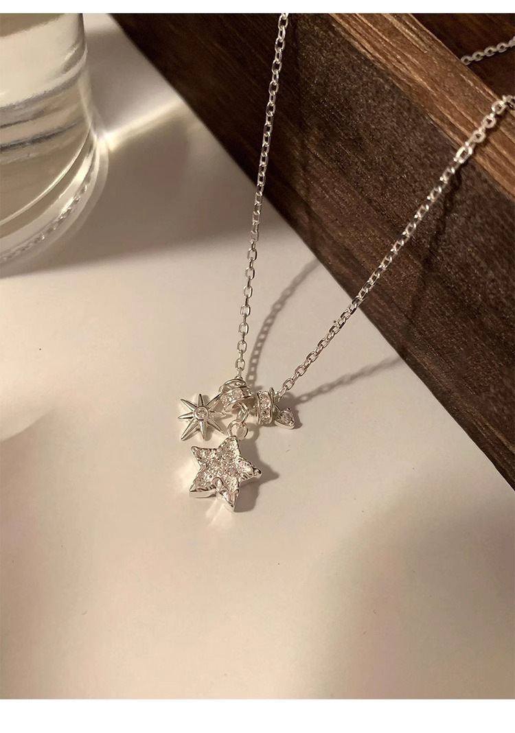 S925 sterling silver star necklace, elegant Korean style design