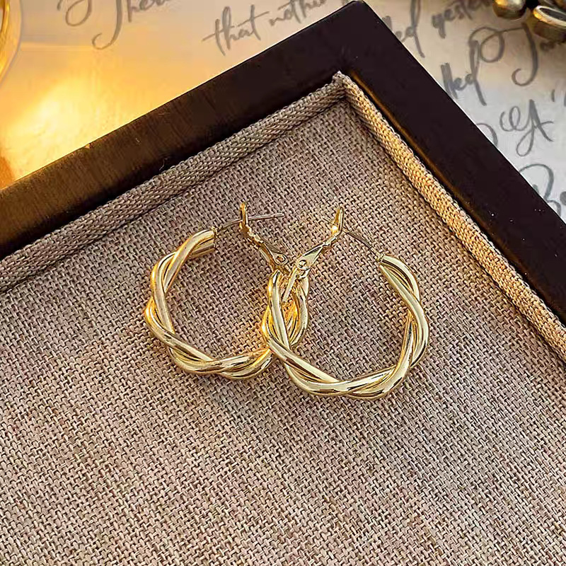 14K gold-plated geometric earrings, vintage style