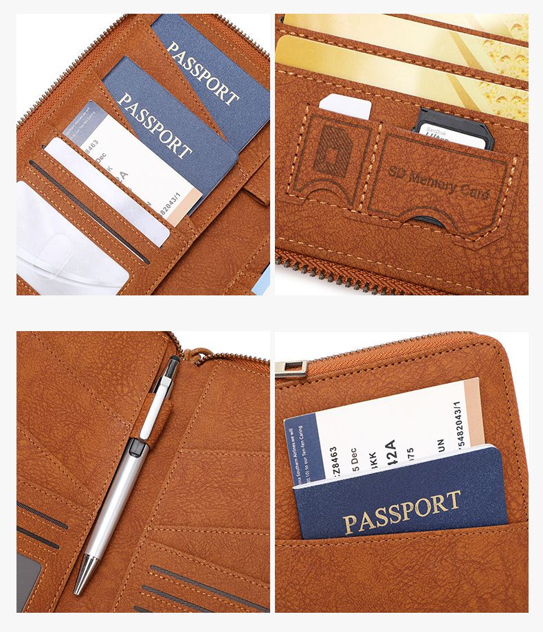 Sınır ötesi yeni RFID anti-manyetik pasaport çantası uzun fermuarlı pasaport tutucu çok fonksiyonlu seyahat bileti depolama belge çantası