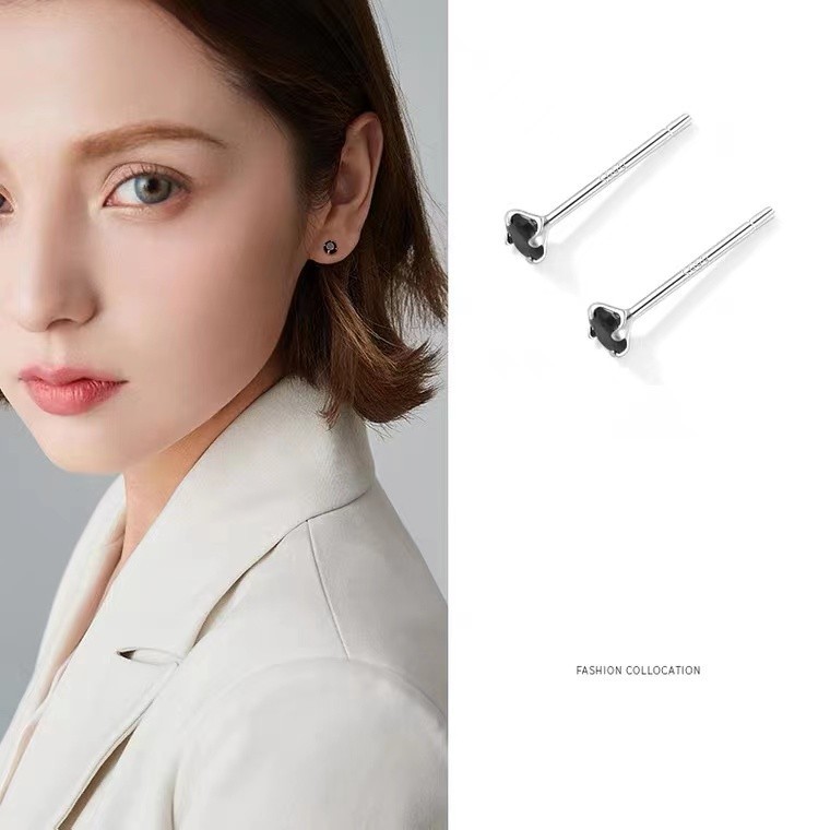 S999 Sterling Silver Earrings, Mini Zircon, Four-Prong