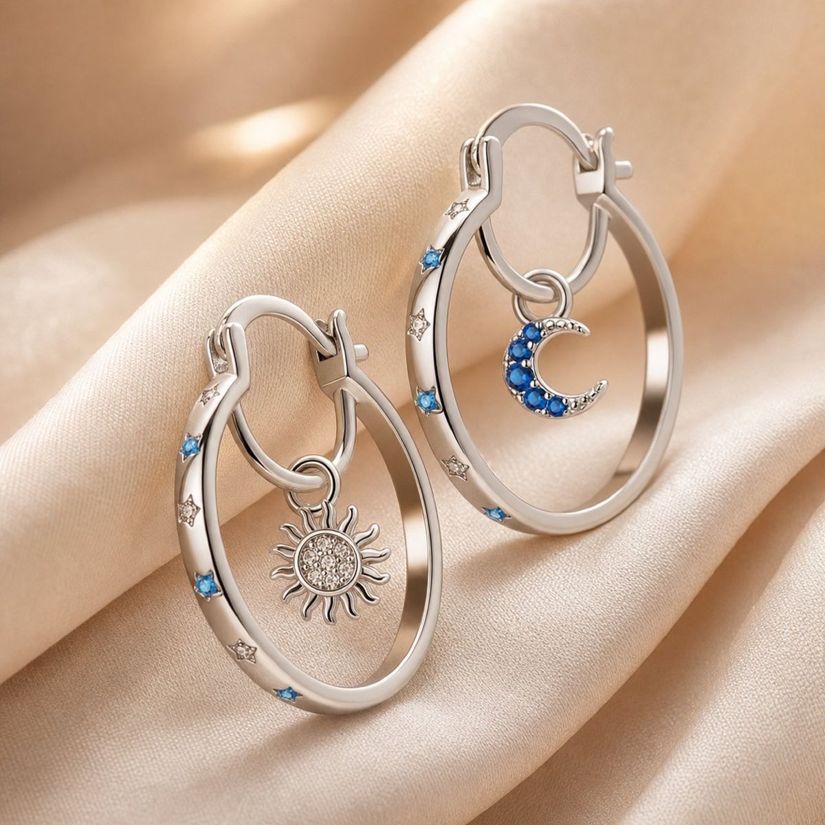 Double-layer star moon ear hoops, fashionable design