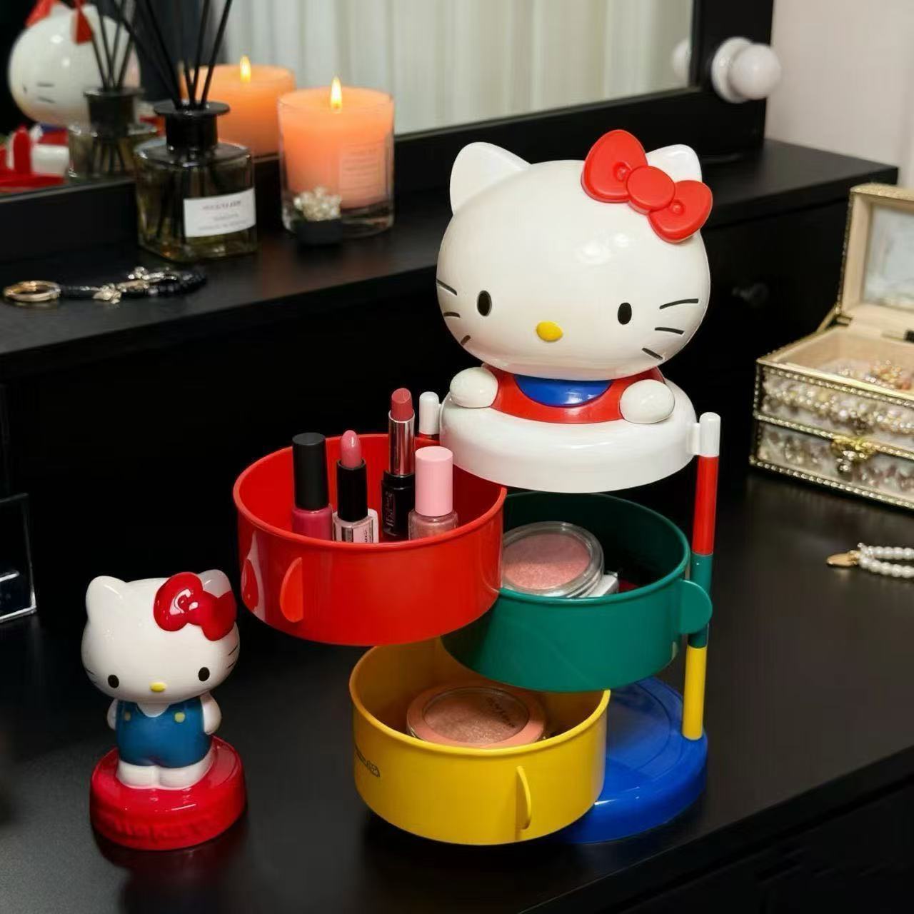Katzen-Design dreistöckige Drehbox Schmuckaufbewahrung Schreibtisch