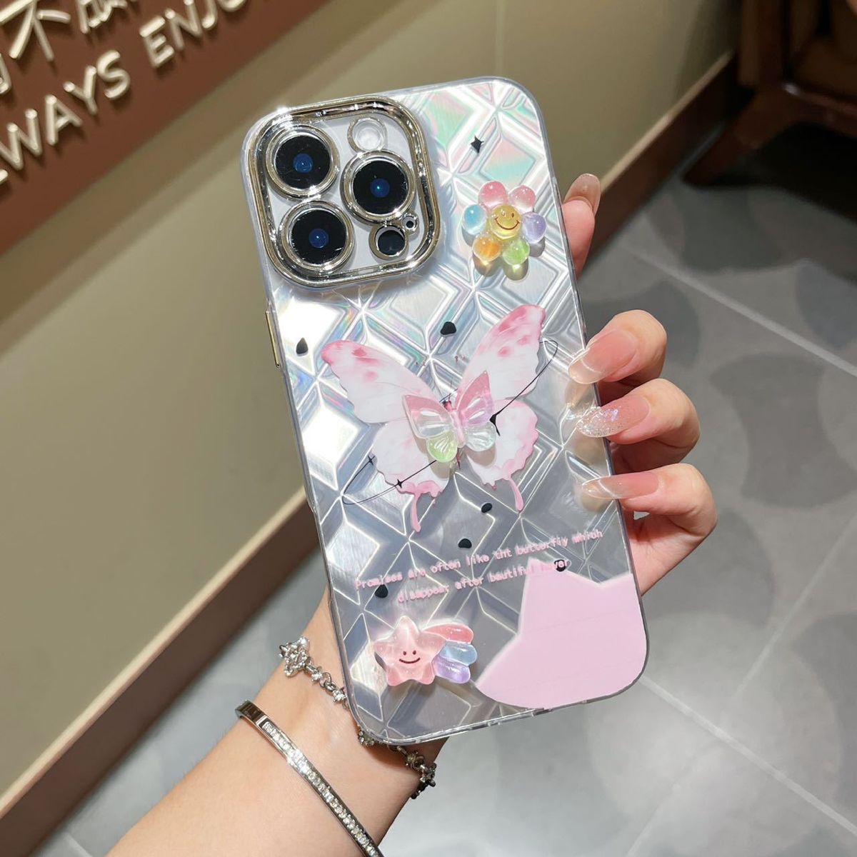 iPhone 17/16 Pro Max case, cute bow lanyard glitter