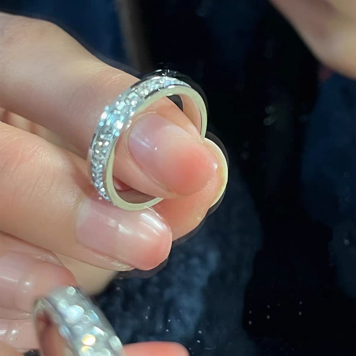 Doppelter quadratischer Diamantring-Set, minimalistisches Design