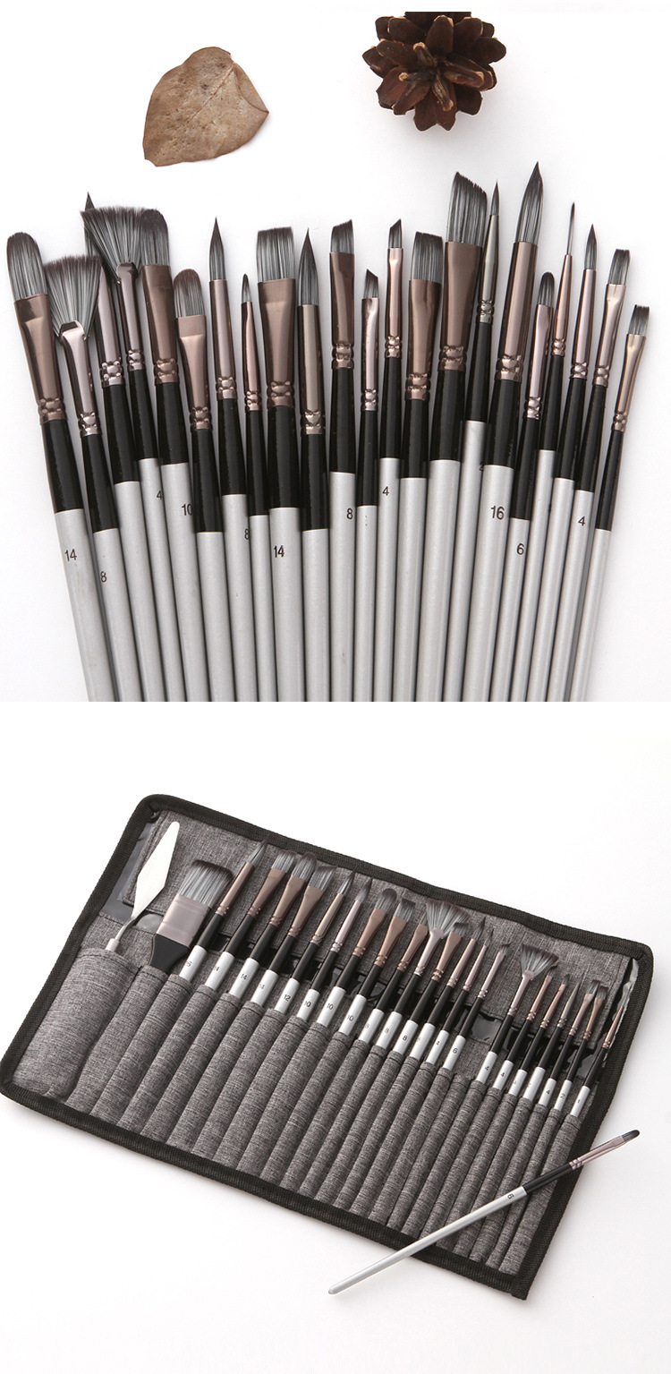 24-piece brush set for canvas, oil and watercolor