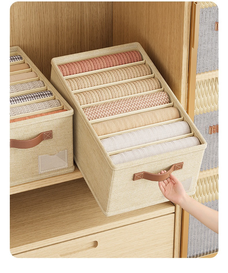 Cotton and linen storage box with drawers, compartments for underwear and clothing