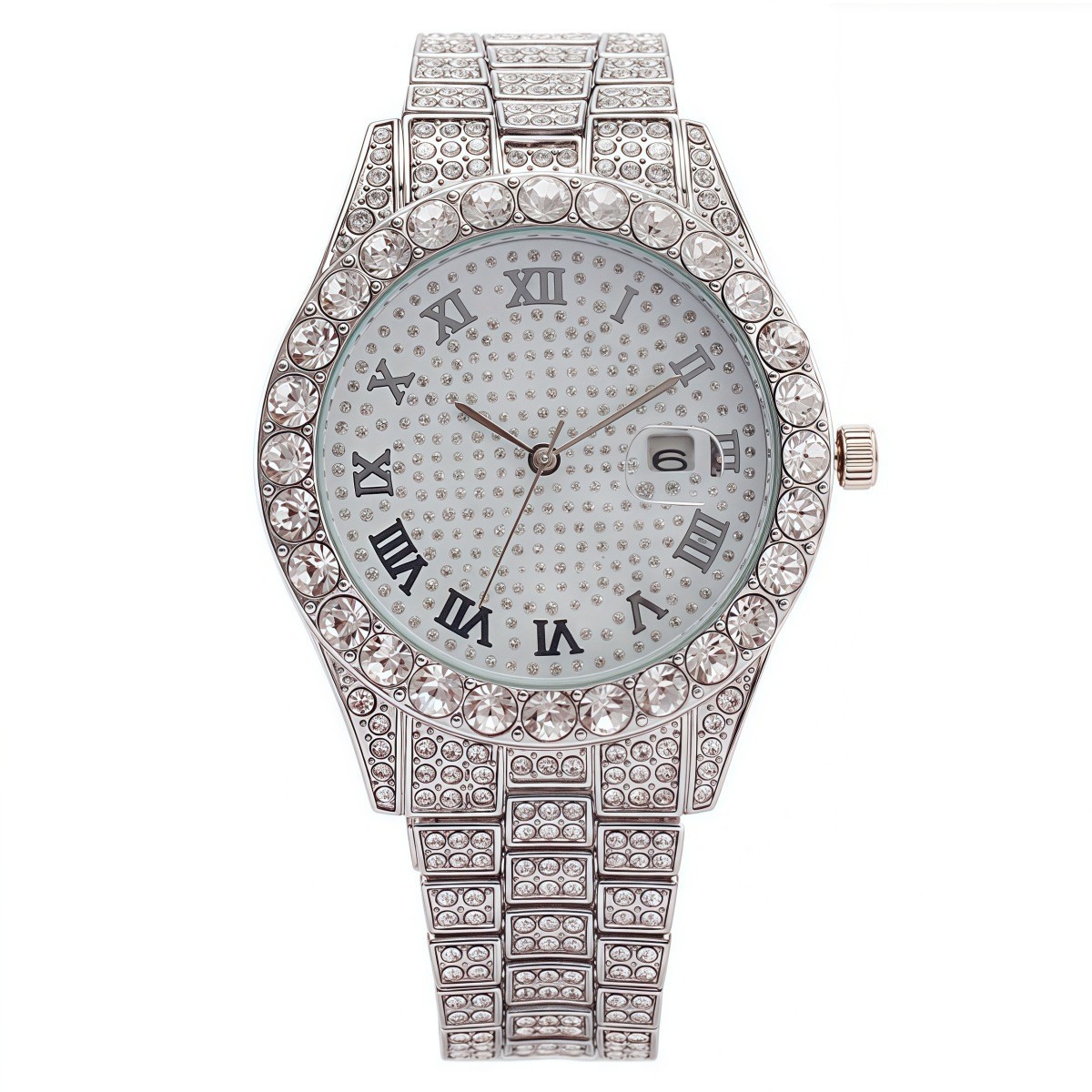 Herren-Quarzuhr mit quadratischem Zifferblatt und Strass