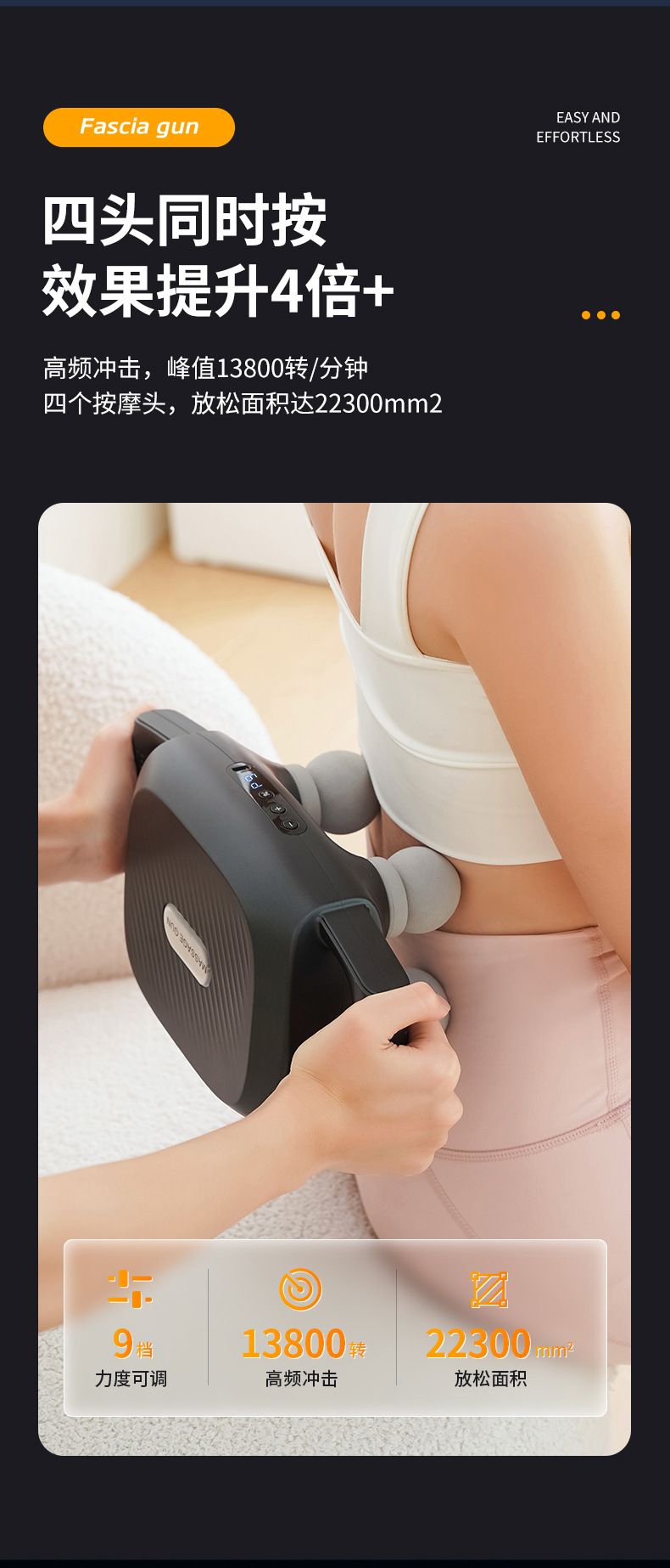 Fascia gun 4-head, waist and back massage, professional