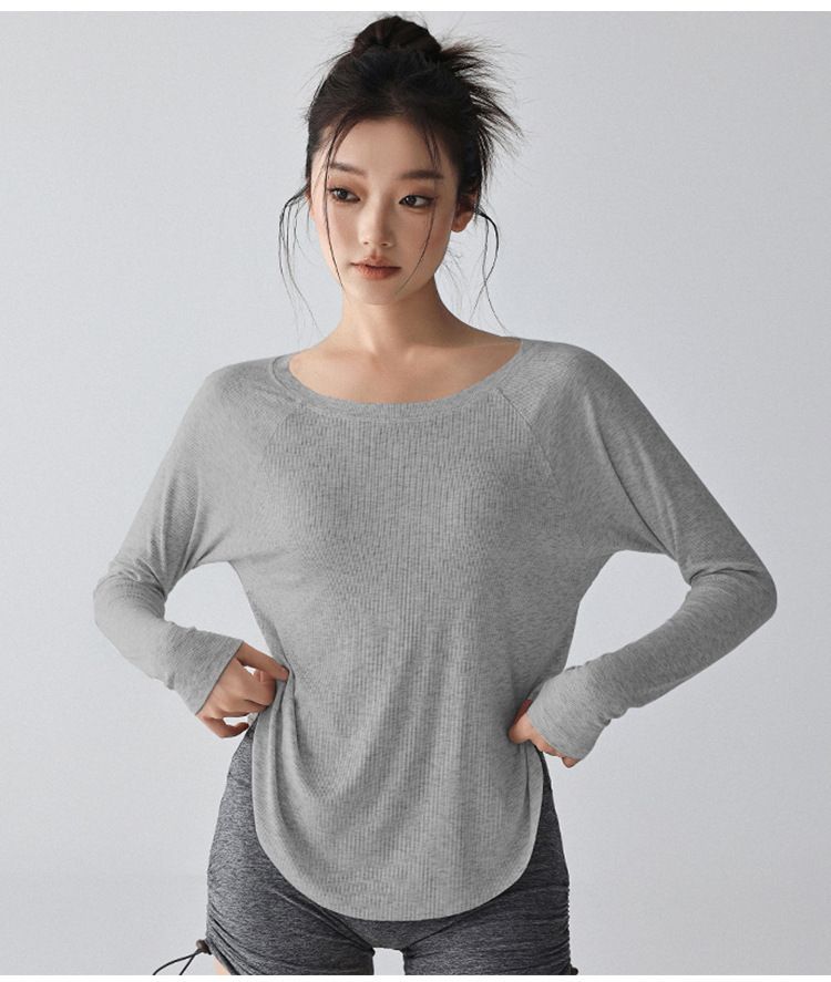 慵懒感瑜伽长袖性感宽松圆领打底衫休闲运动舞蹈瑜伽服速干T恤女