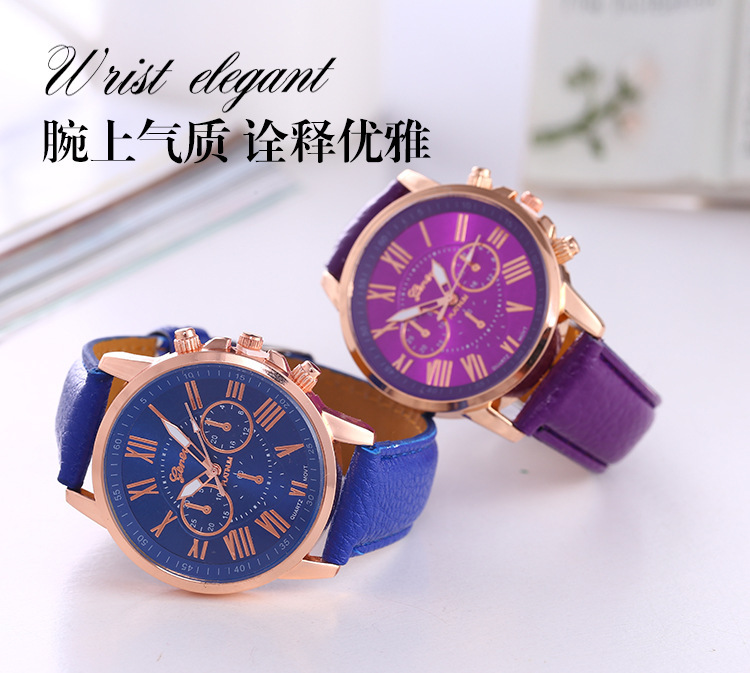Women's quartz watch, leather strap, rose gold