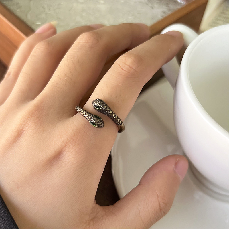 Schlangenring, 925er Silber, Zirkonia-Stein, doppelköpfiges Design