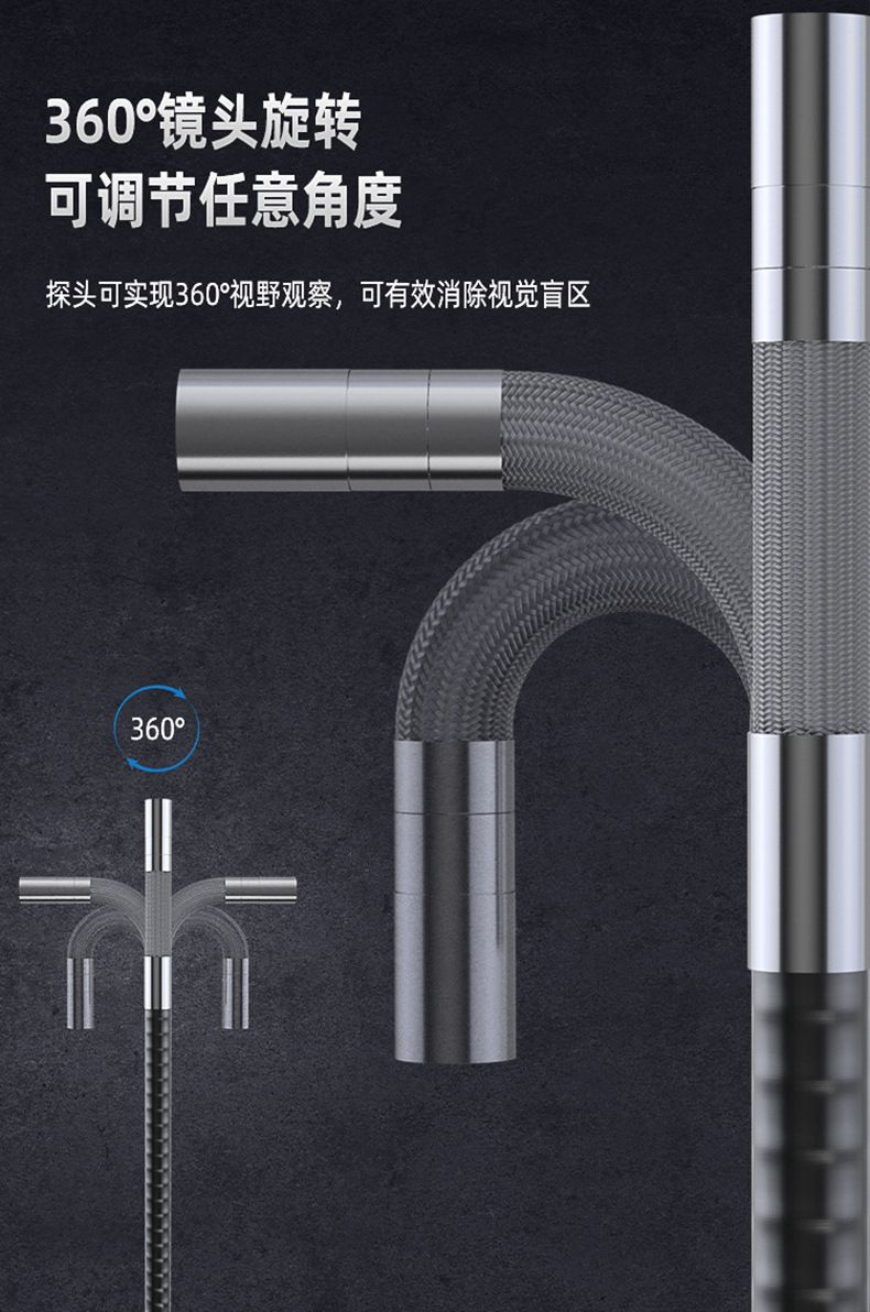 Endüstriyel borescope, 8 mm/6 mm, 360° dönebilir, otomotiv tamir