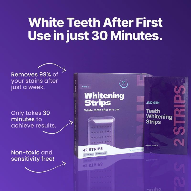 Purple teeth whitening strips, generation 2, gentle cleaning