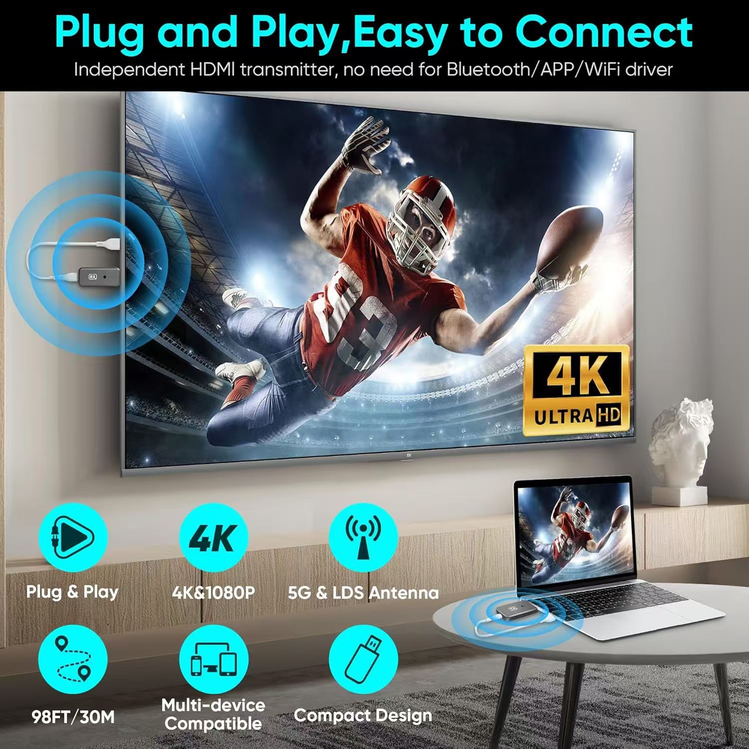 HDMI wireless extender, 4K, 60 meter range