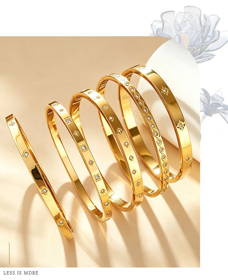 Titanstahl-Armband mit Sechsstern-Verschluss, 18k vergoldet