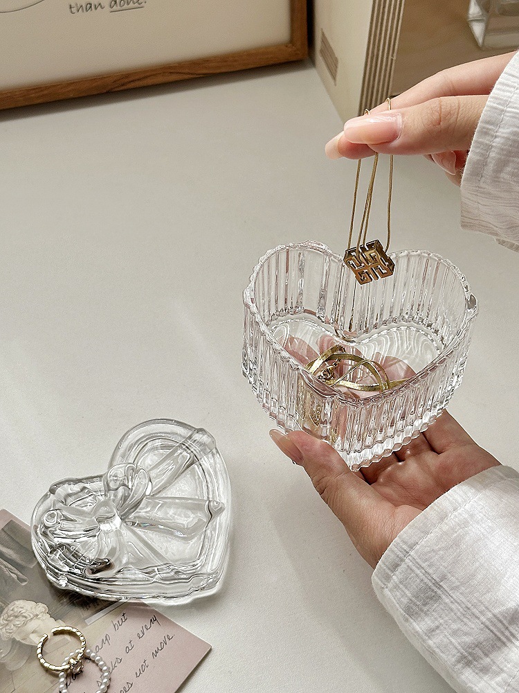 Schmuckschatulle aus Glas, Herzform mit Schleife, europäischer Stil