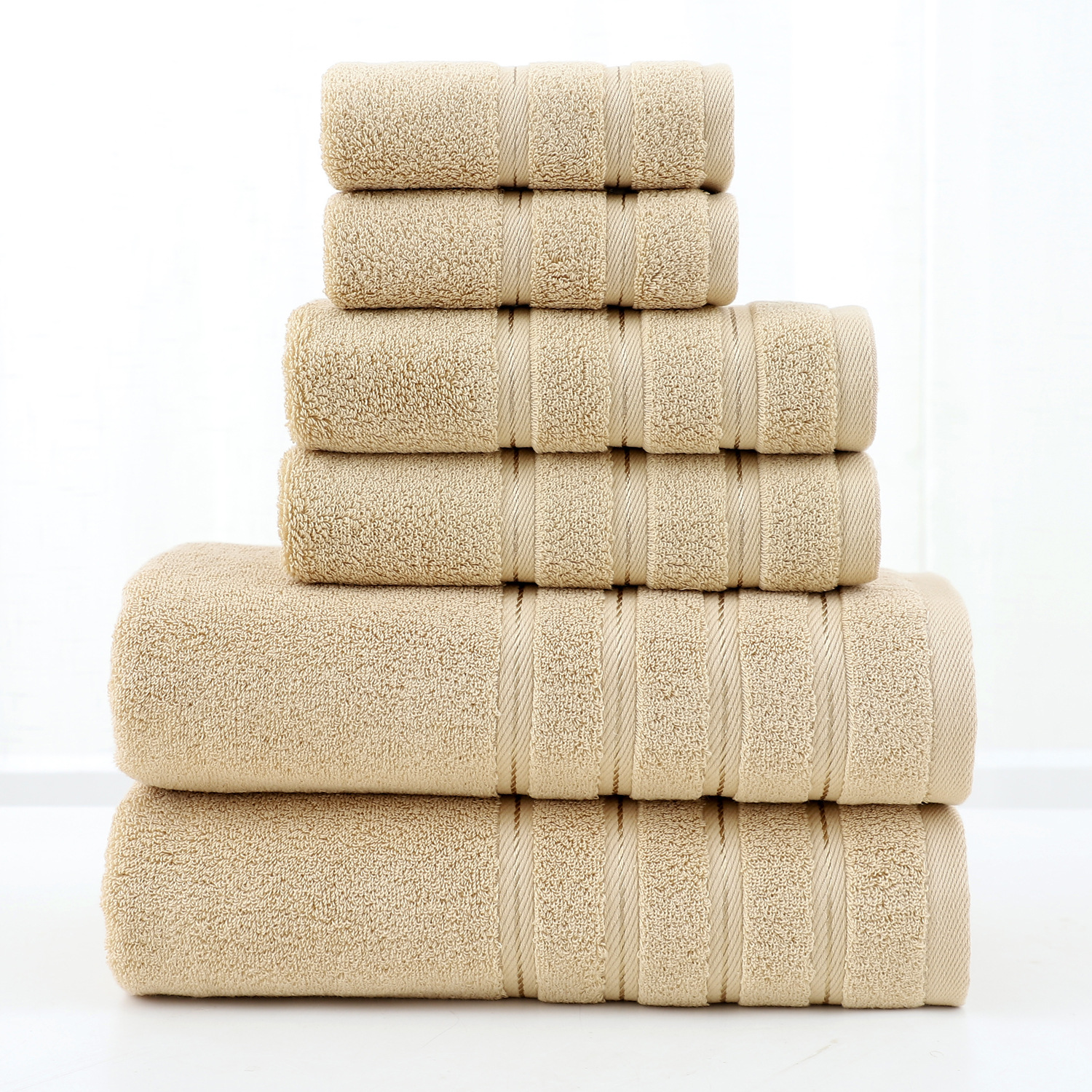 Cotton towel set 6-piece twill weave combed cotton bath and hand towels