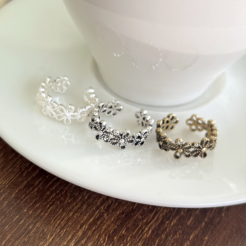 Lanzhi snowflake pattern 925 silver retro ring