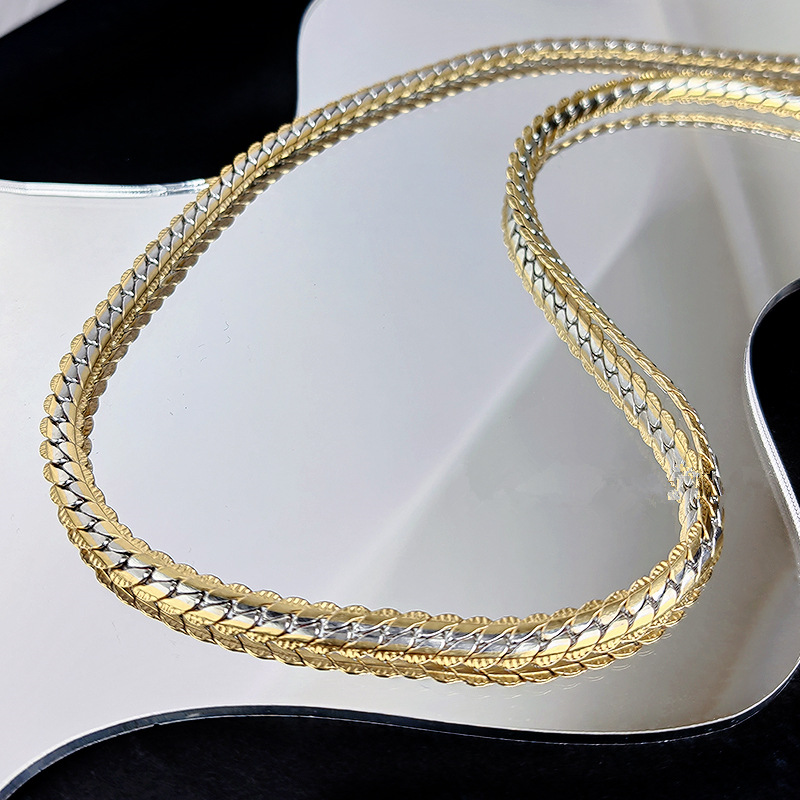 Men's necklace, Cuba chain, double, luxury, gold color