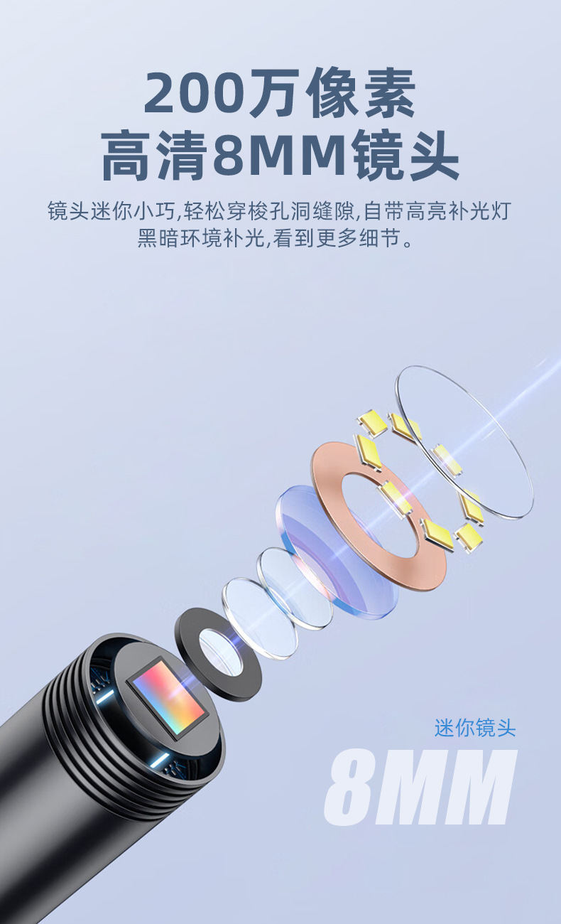 USB-C endoscope camera for engine and pipe inspection