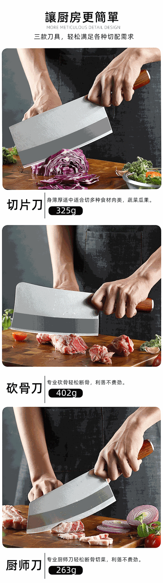 Forged stainless steel kitchen knives, two-piece set, chef and slicing