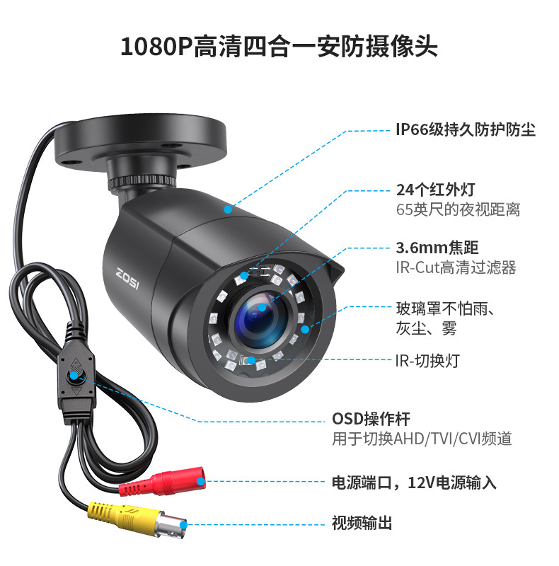 2-megapixel coaxial analog surveillance camera, waterproof