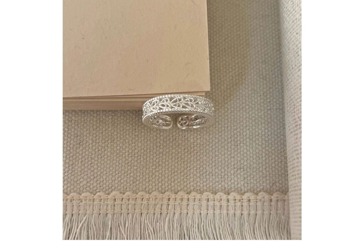 S925 sterling silver brushed flower open ring for women