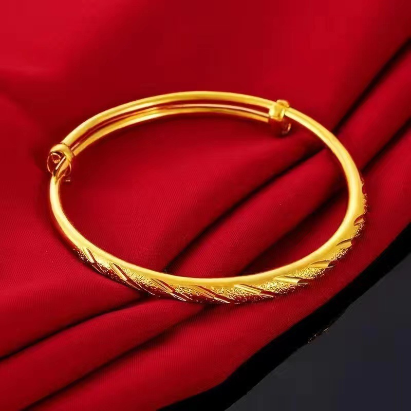 Sand gold smooth round bangle, women's, push-pull design