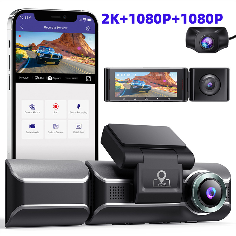 AZDOME araç kamerası üç lens 4K 1080P 1440P GPS