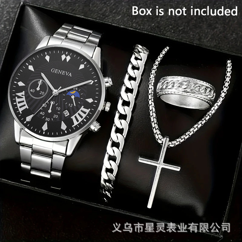 Herrenquarz-Armbanduhr mit Kalender, Stahlband