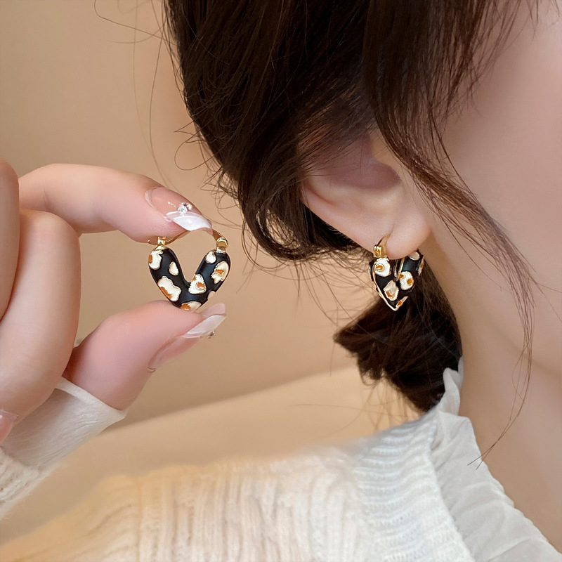 Silver heart butterfly earrings, black zircon, vintage