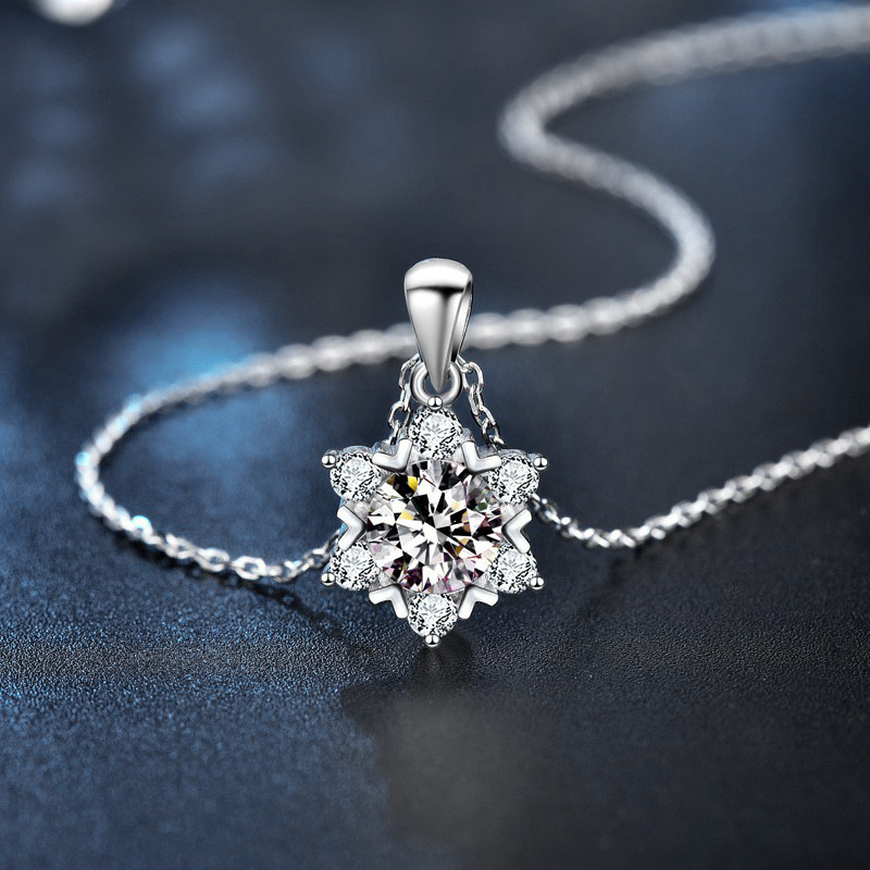 S925 sterling silver moissanite snowflake pendant necklace