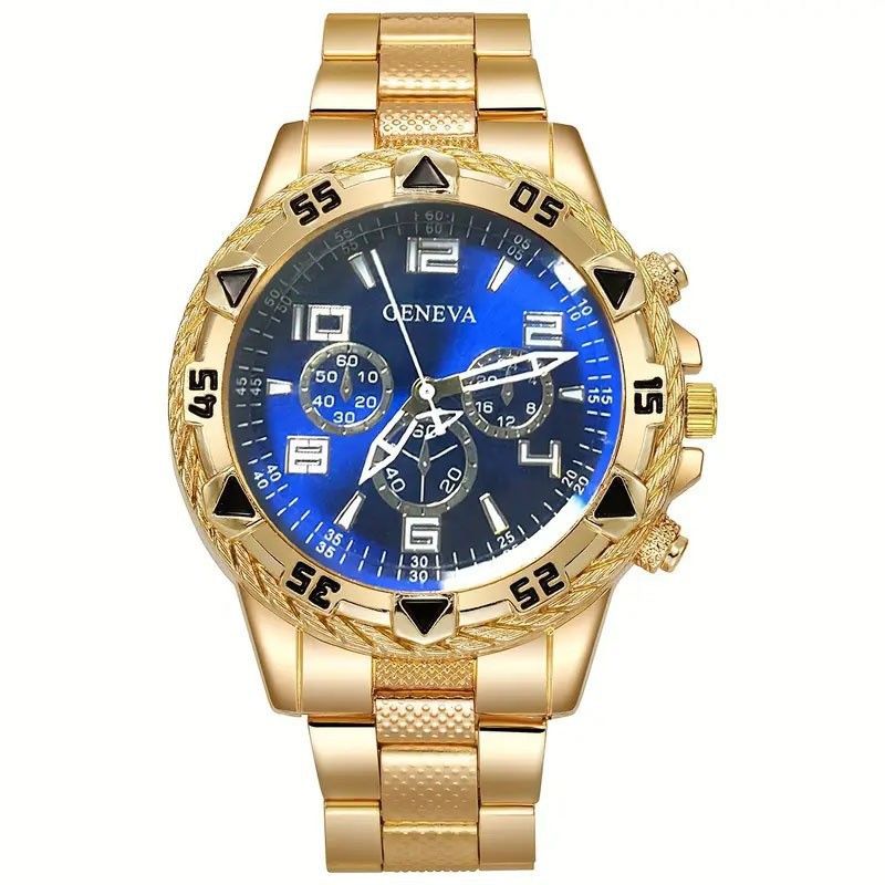 Men's quartz watch with steel band and large dial