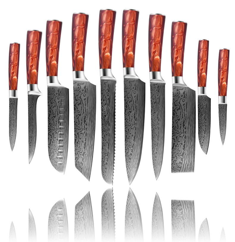 Damaszener-Muster Messerset, 7-Zoll Santoku, Entbeiningmesser