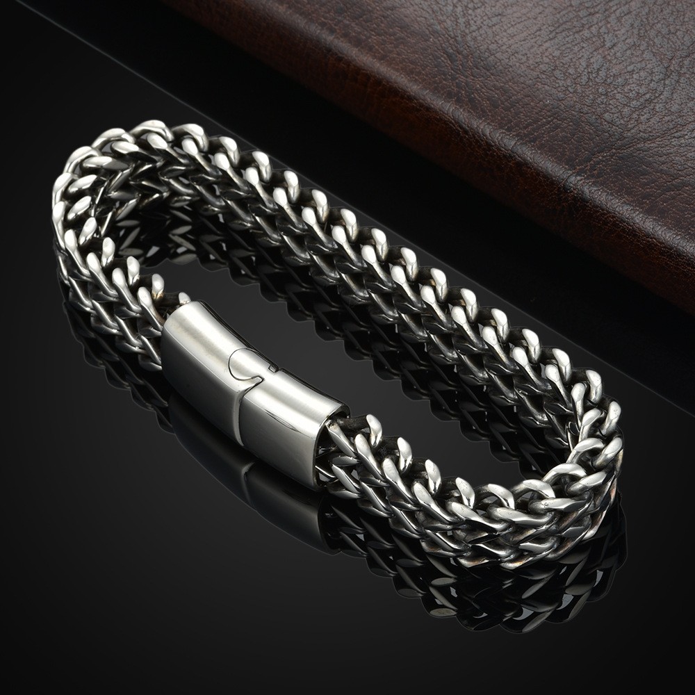 Stainless steel men's bracelet two-sided punk style