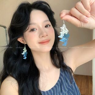 Luxury hollow butterfly tassel earrings, crystal-studded