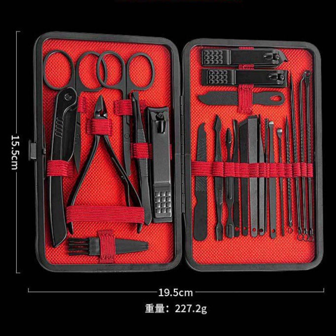 24-piece nail care set, black and red complete manicure pedicure kit