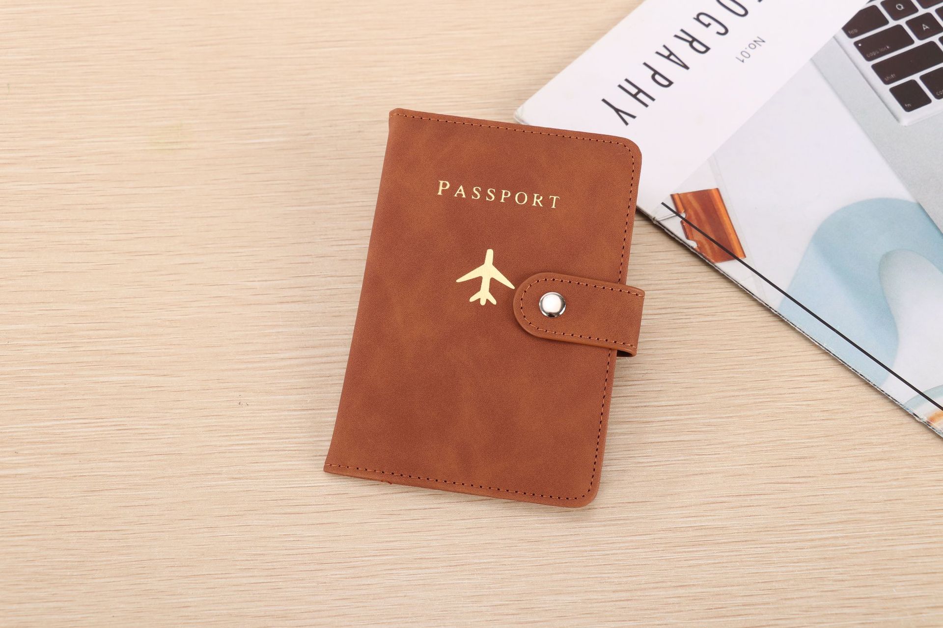 PU leather passport wallet, document storage, multi-card